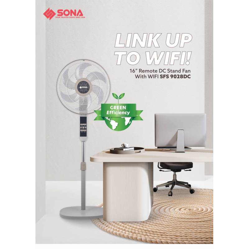 Sona DC Stand Fan With WiFi & Remote 16” SFS 9028DC