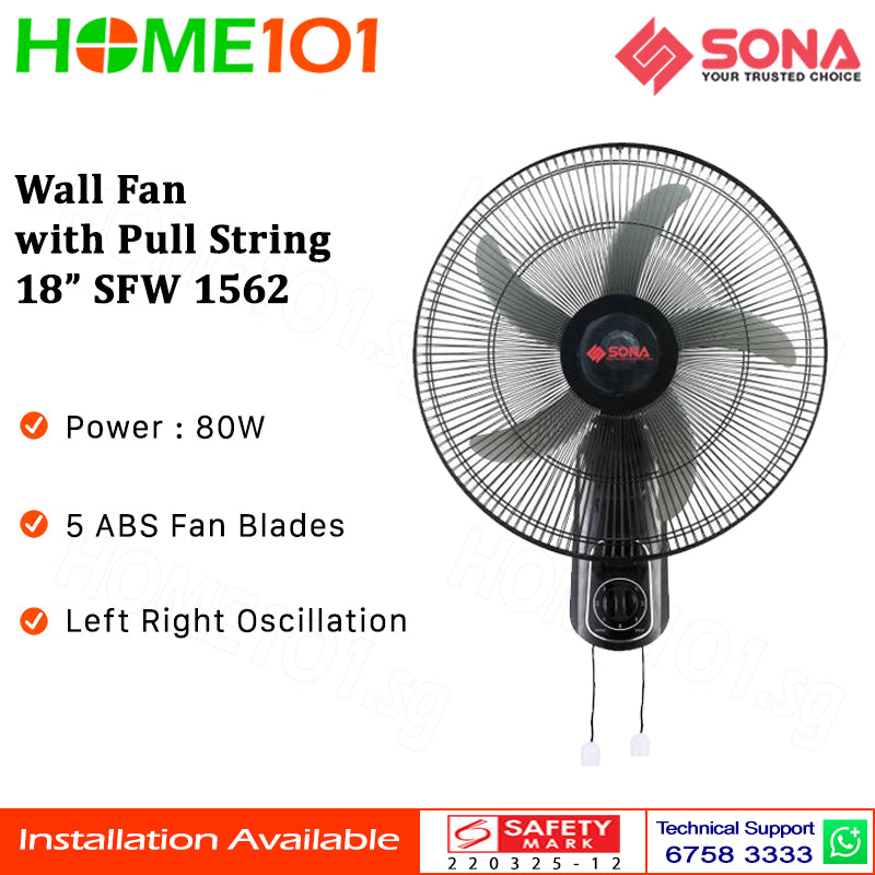 Sona Wall Fan with Pull String 18" SFW 1562