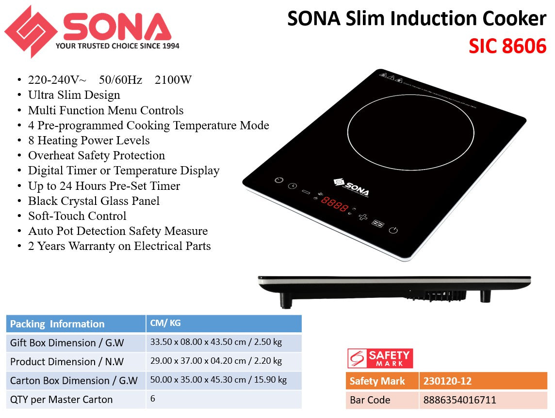 Sona Slim Induction Cooker 2100W SIC 8606