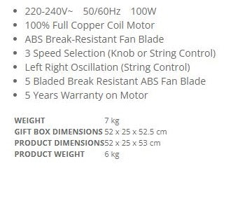 Sona Power Wall Fan with Pull String 18" SOW 6590