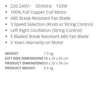 Sona Power Wall Fan with Pull String 20" SOW 6592 | SOW6592