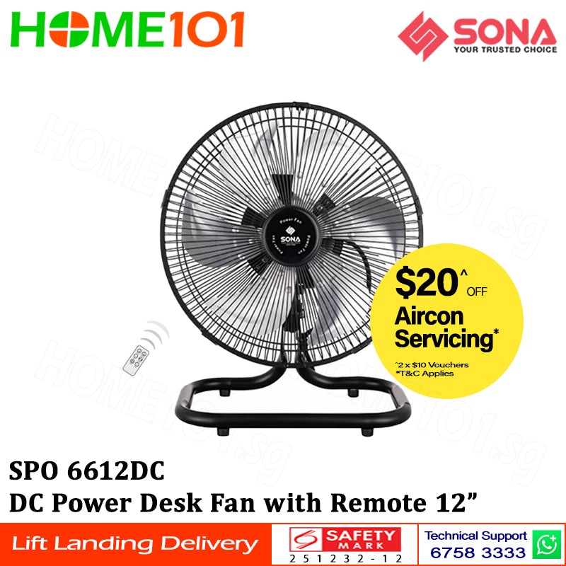 Sona DC Power Desk Fan 12 - 14" SPO 6612DC | SPO 6614DC