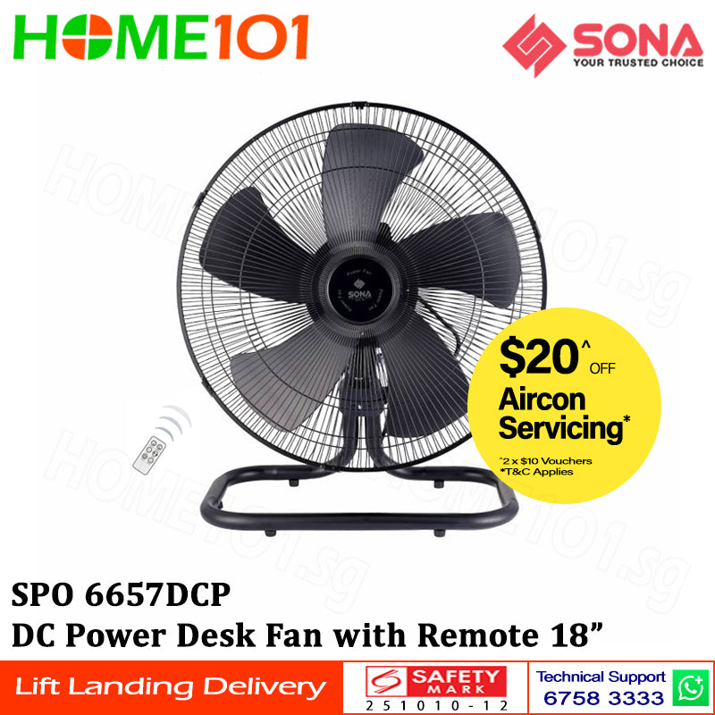 Sona DC Power Desk Fan with Remote 18" SPO 6657DCP