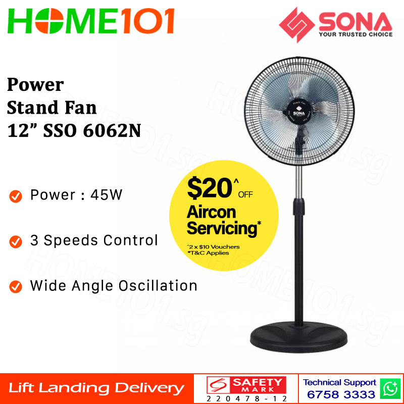 Sona Power Stand Fan 12" SSO 6062N