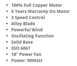 Sona Oscillator Stand Fan 18" SSO 6067