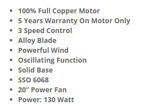 Sona Oscillator Stand Fan 20" SSO 6068