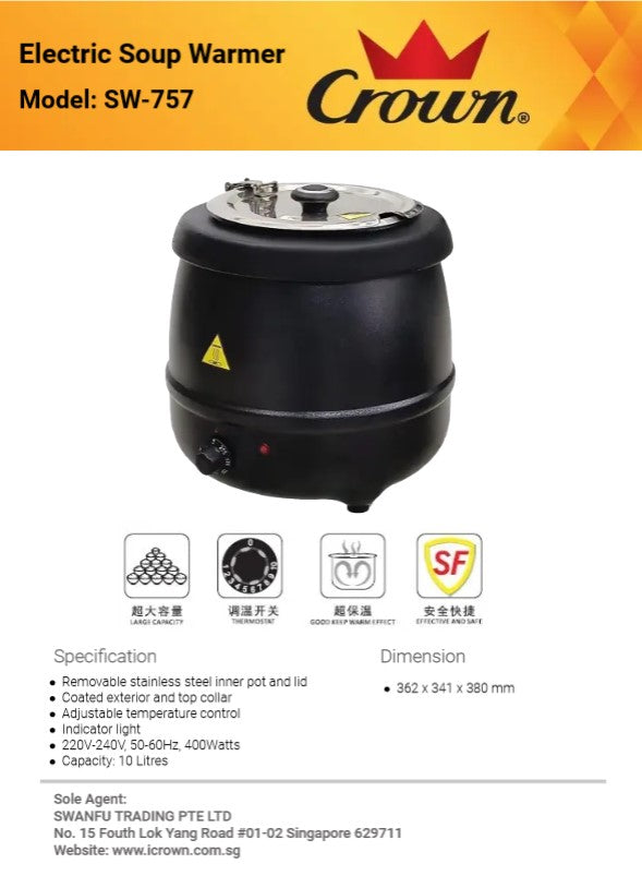 Crown Electric Soup Warmer 10L SW-757
