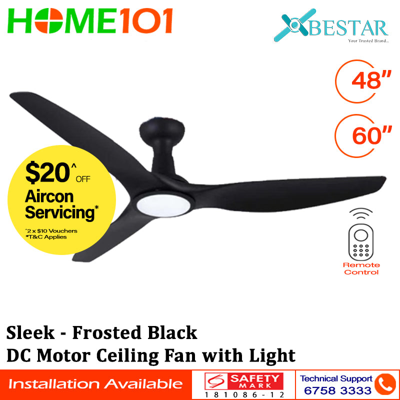 Bestar DC Motor Ceiling Fan with Remote Control & LIght 48”/60” Sleek