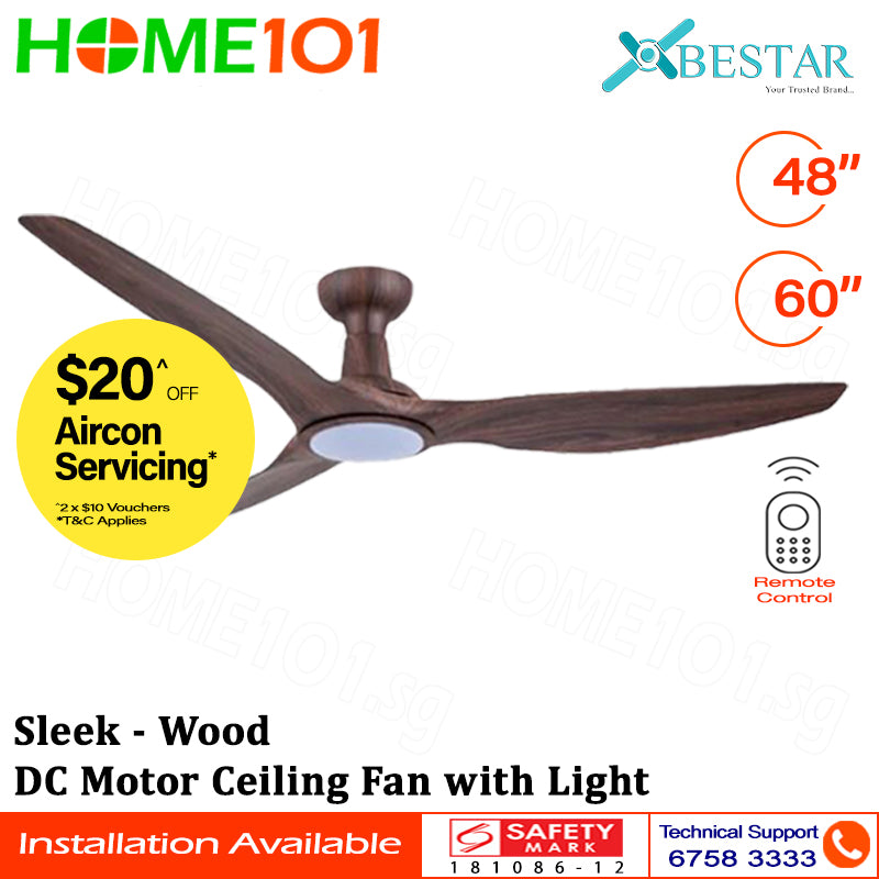 Bestar DC Motor Ceiling Fan with Remote Control & LIght 48”/60” Sleek