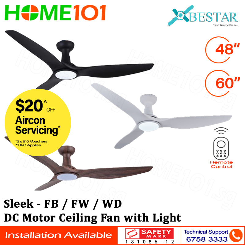 Bestar DC Motor Ceiling Fan with Remote Control & LIght 48”/60” Sleek