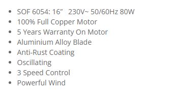 Sona Power Floor Fan 16" SOF 6054