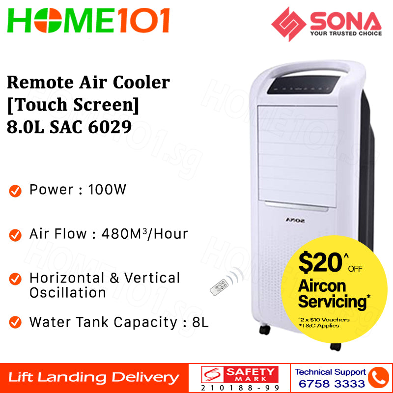 Sona Touch Screen Remote Air Cooler 8L SAC 6029 | SAC6029