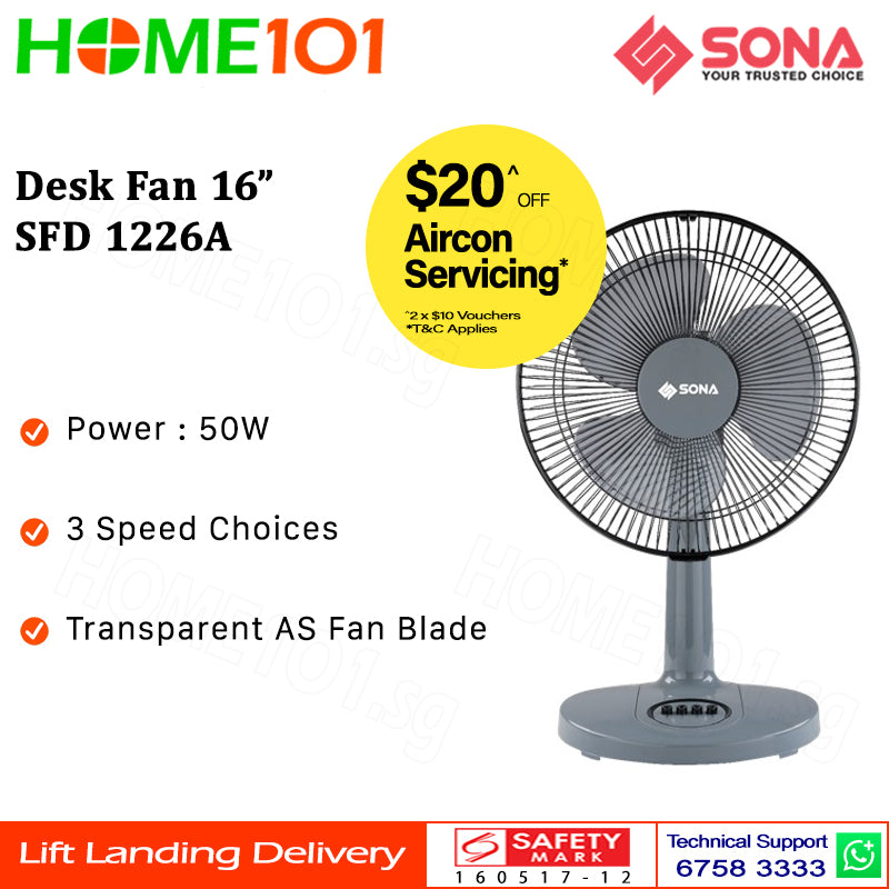 Sona 3 Blade Desk Fan 16 Inch SFD1126A | SFD 1226A