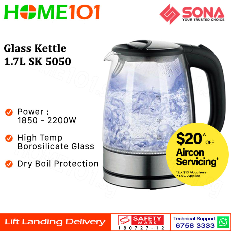 Sona Borosilicate Glass Kettle 1.7L SK 5050