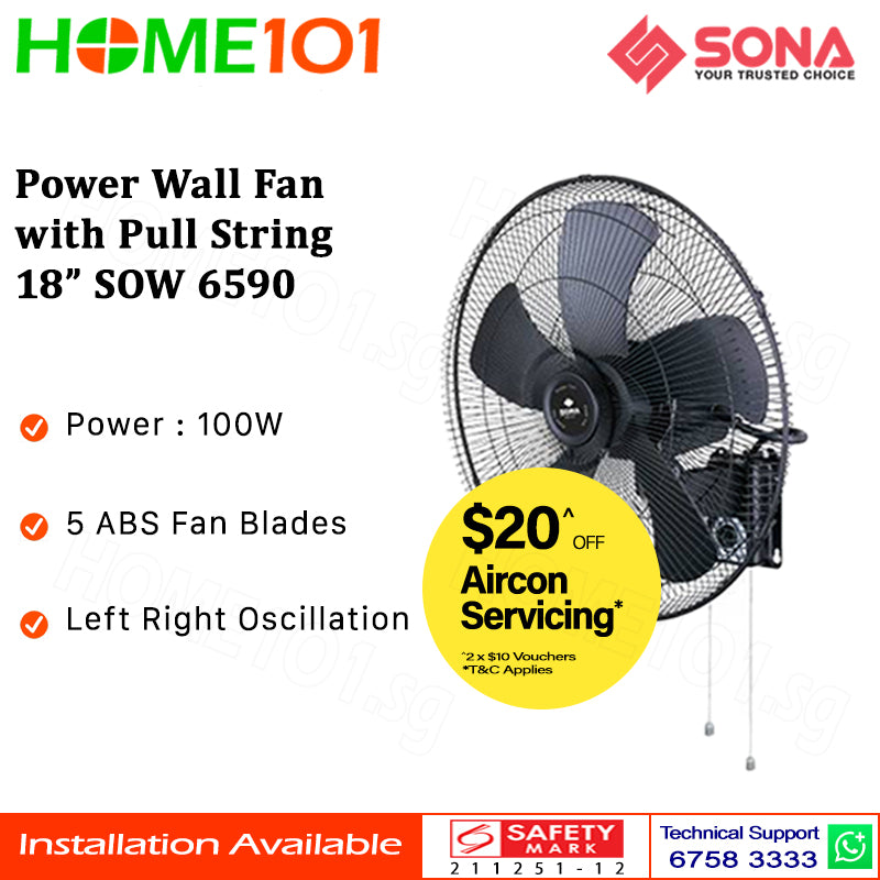 Sona Power Wall Fan with Pull String 18" SOW 6590