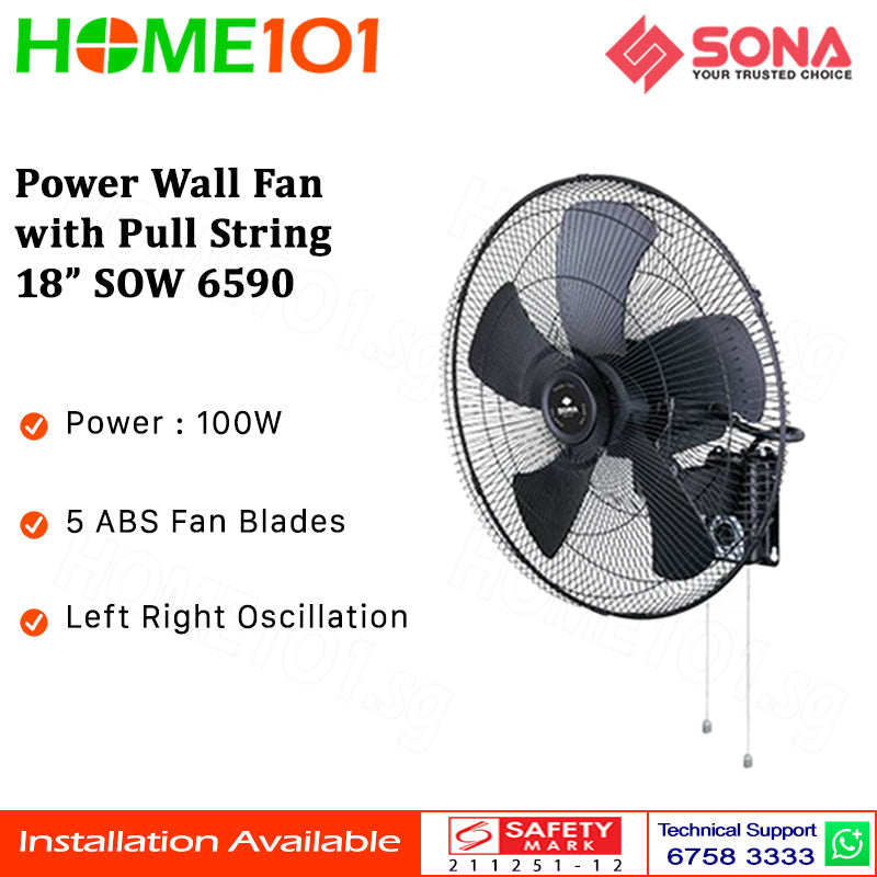 Sona Power Wall Fan with Pull String 18" SOW 6590
