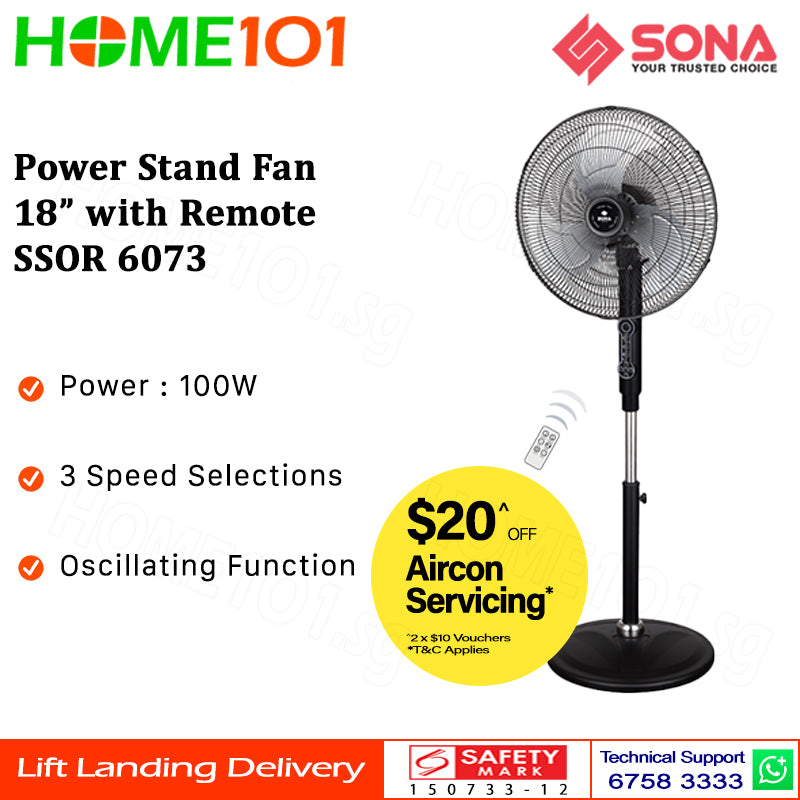 Sona Power Stand Fan 18" with Remote SSOR 6073