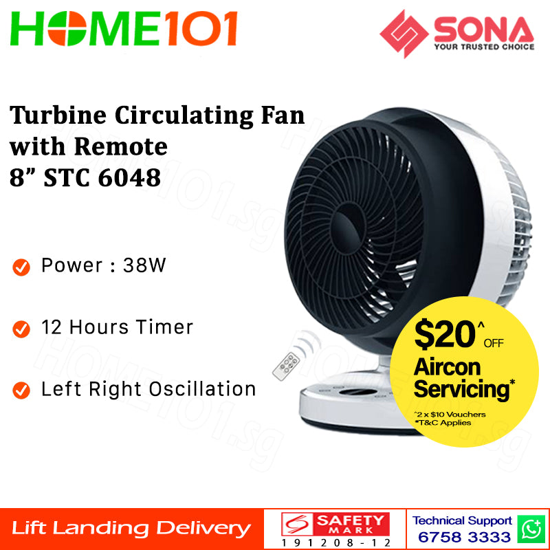 Sona Turbine Circulating Fan with Remote 8" STC 6048