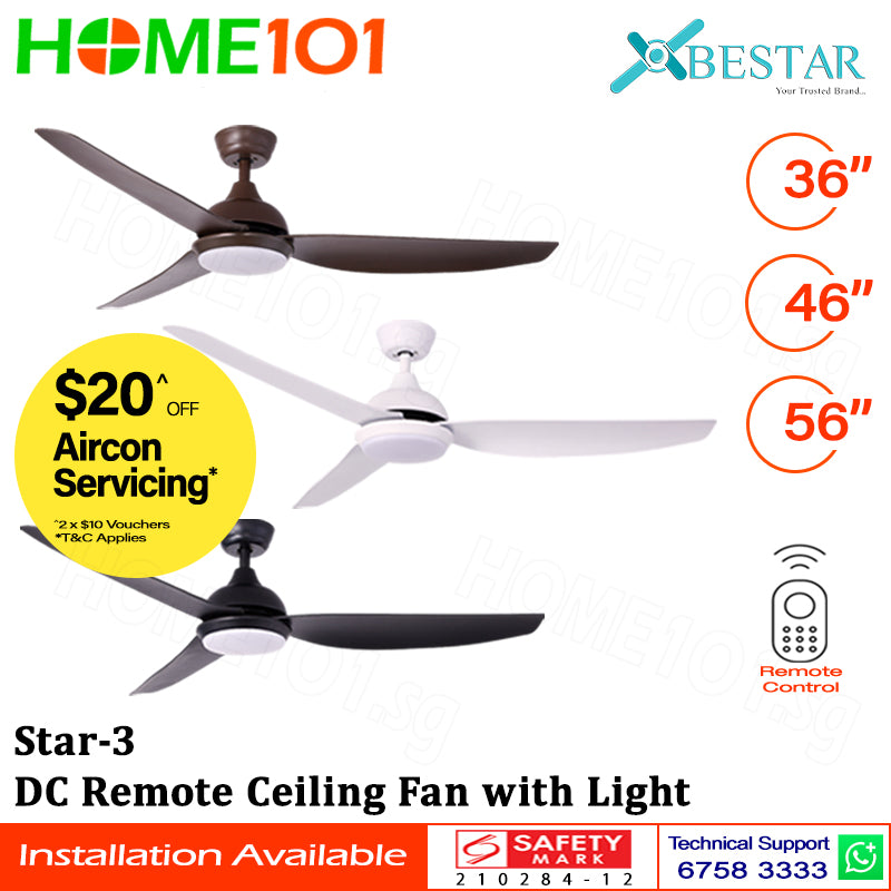 ($1 REPLACEMENT) Bestar DC Motor Ceiling Fan with Remote Control & Light 36ā/46ā/56ā Star-3