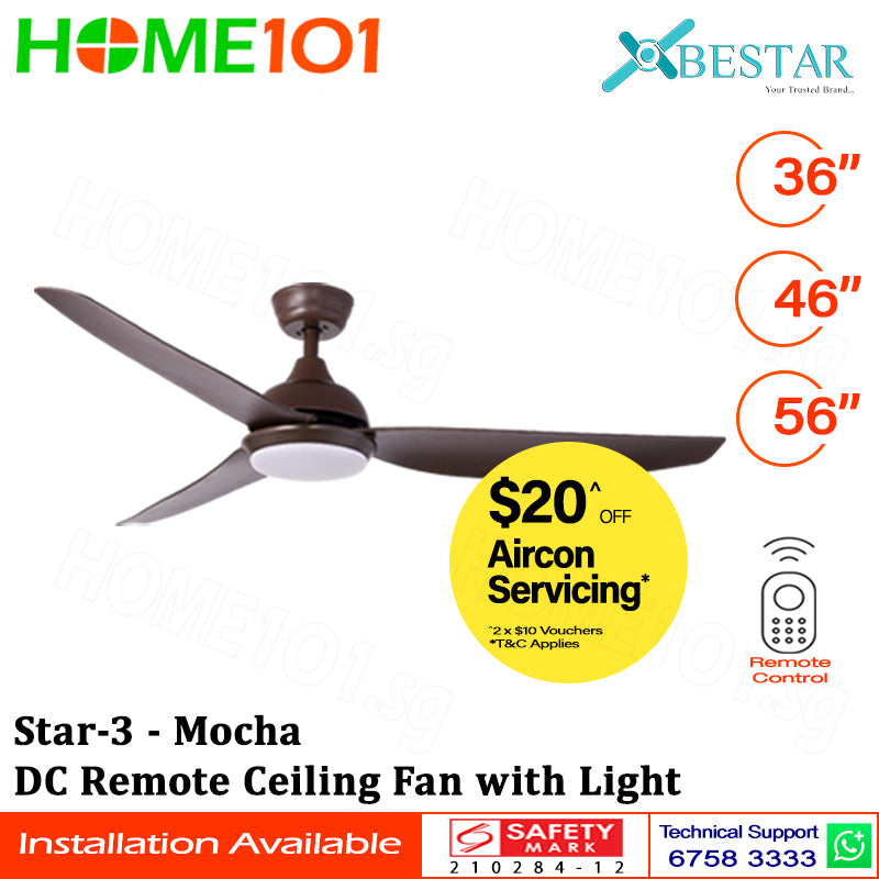 ($1 REPLACEMENT) Bestar DC Motor Ceiling Fan with Remote Control & Light 36ā/46ā/56ā Star-3