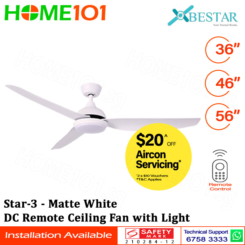 ($1 REPLACEMENT) Bestar DC Motor Ceiling Fan with Remote Control & Light 36ā/46ā/56ā Star-3