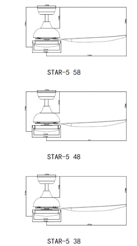 Bestar DC Motor Ceiling Fan with Remote Control, Light & WiFi 38”/48”/58” Star-5