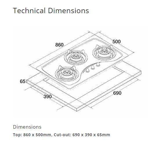 Tecno Tempered Glass Cooker Hob 2 Burners T222TGSV - LPG / PUB - FREE INSTALLATION