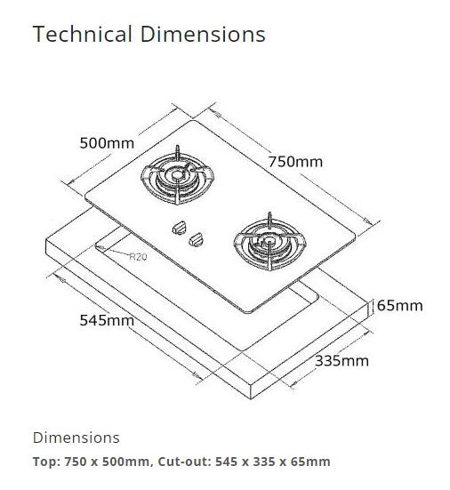 Tecno Glass Cooker Hob 3 Burners T23TGSV - LPG / PUB - FREE INSTALLATION