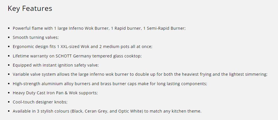 Tecno Glass Cooker Hob 3 Burners T23TGSV - LPG / PUB - FREE INSTALLATION