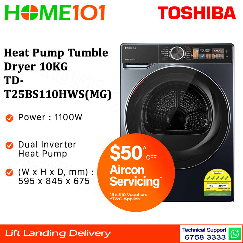 Toshiba Heat Pump Tumble Dryer 10KG TD-T25BS110HWS(MG)