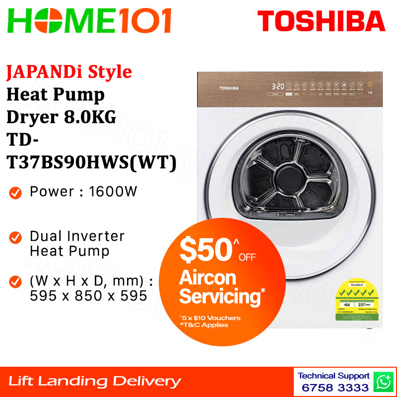 Toshiba JAPANDi Style Heat Pump Dryer 8.0KG TD-T37BS90HWS(WT)