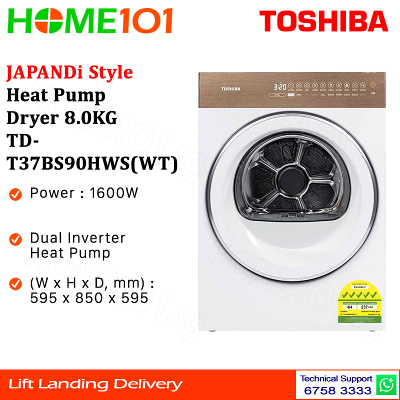 Toshiba JAPANDi Style Heat Pump Dryer 8.0KG TD-T37BS90HWS(WT)