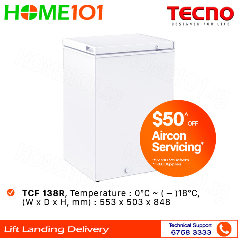 Tecno Chest Freezer 100L TCF 138R || TCF138R