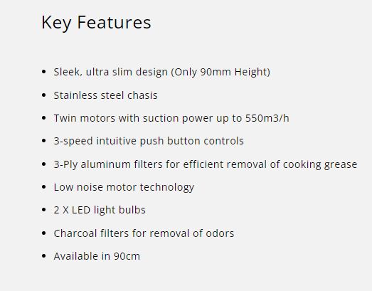 Tecno Stainless Steel Ultra Slim Hood 90cm TCH 9010TL