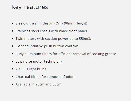 Tecno Stainless Steel Ultra Slim Hood 90cm TCH 9011TL