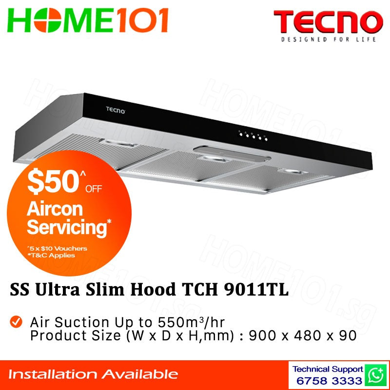 Tecno Stainless Steel Ultra Slim Hood 90cm TCH 9011TL