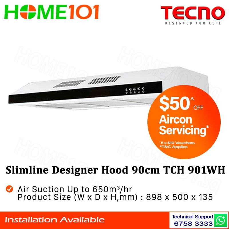 Tecno Slim Line Designer Hood 90cm TCH 901 SS / BK / WH