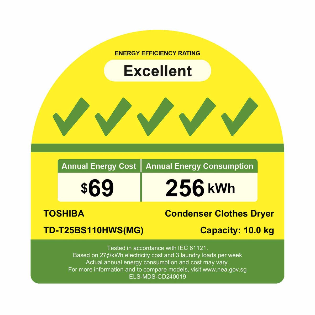 Toshiba Heat Pump Tumble Dryer 10KG TD-T25BS110HWS(MG)