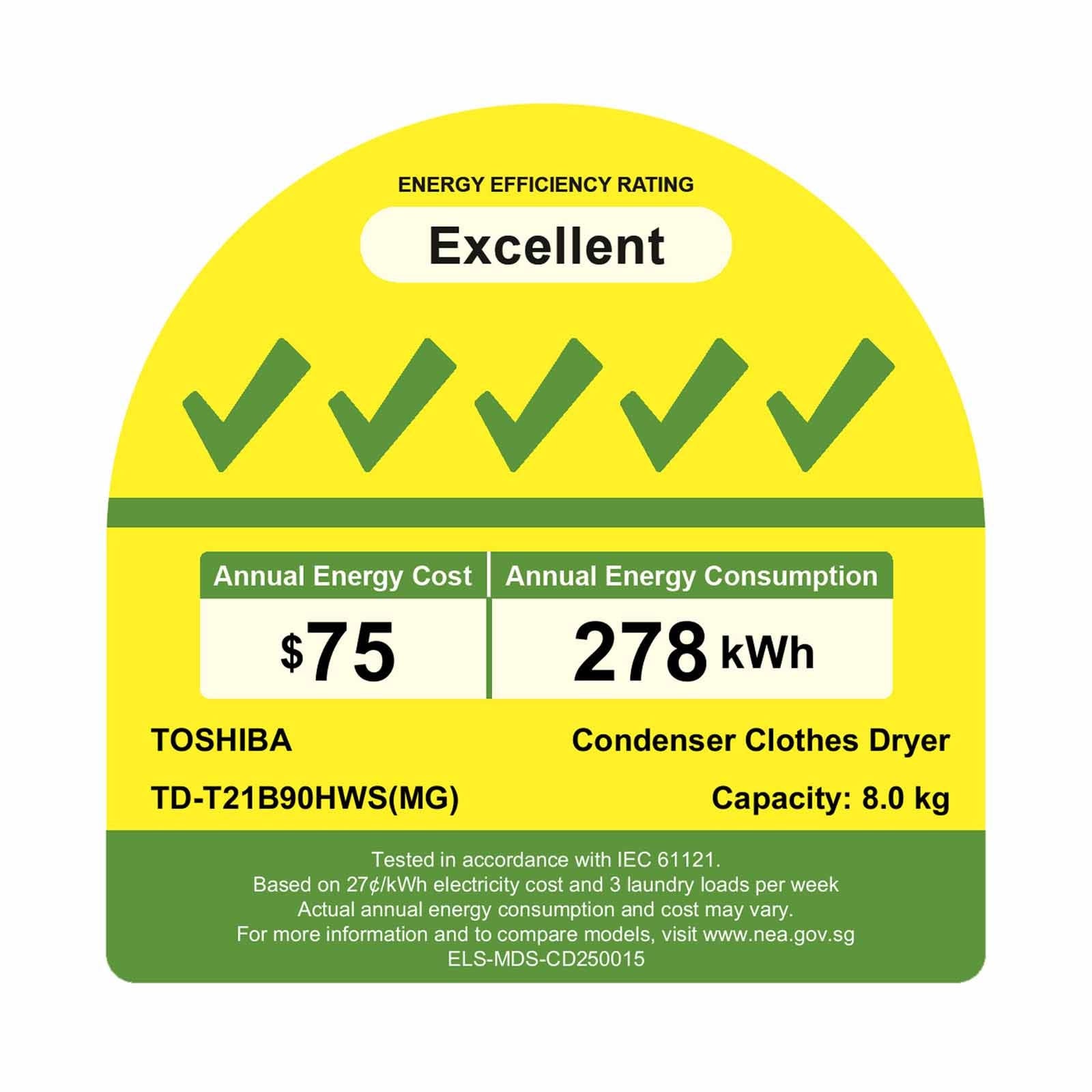 Toshiba Heat Pump Dryer 8.0KG TD-T21B90HWS(MG)