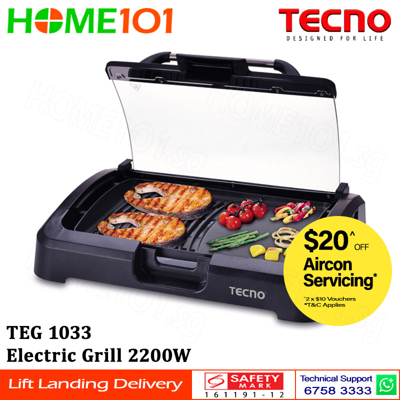 Tecno Electric Grill With Lid Cover 2200W TEG1033