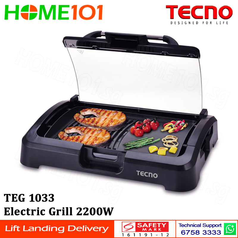 Tecno Electric Grill With Lid Cover 2200W TEG1033