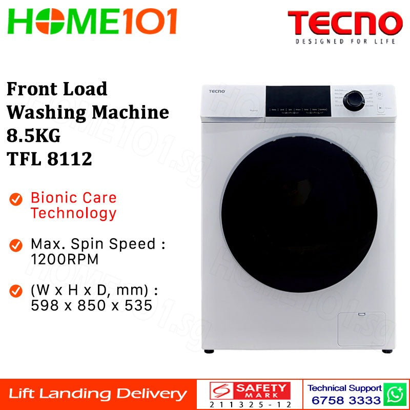 Tecno Front Load Washing Machine 8.5KG TFL 8112