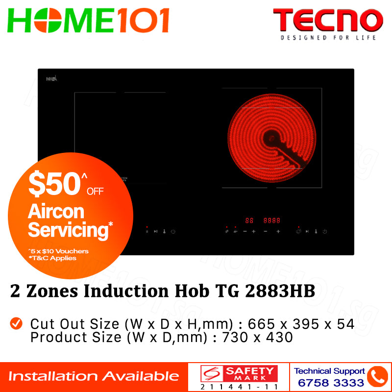 Tecno Built-In Induction Hob 2 Zones TG 2883HB - FREE INSTALLATION