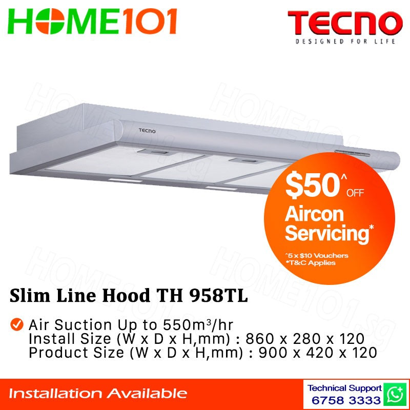 Tecno Slim Line Cooker Hood 90cm TH 958TL || TH 958T