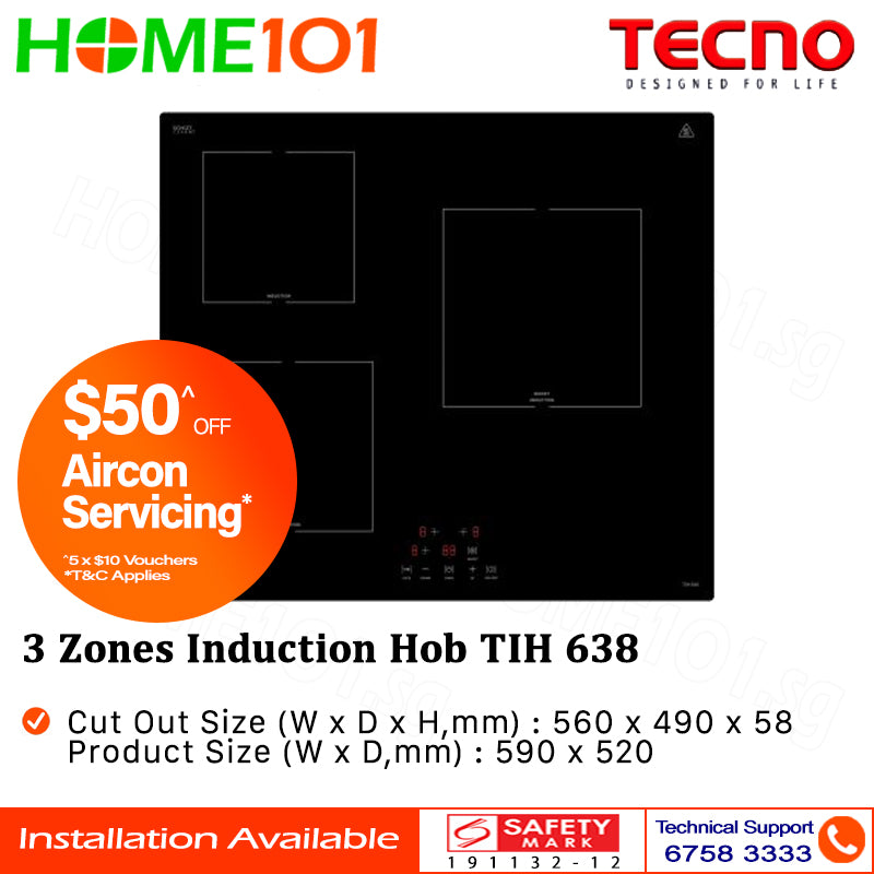 Tecno Built-In Induction Hob 3 Zones TIH 638 - FREE INSTALLATION