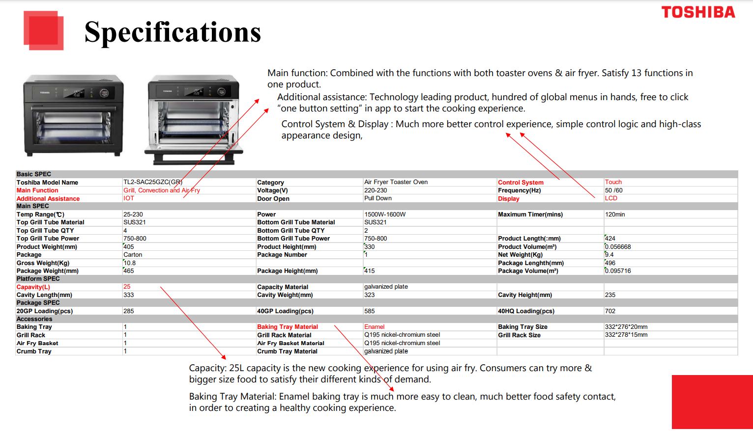 Toshiba Air Fryer Toaster Oven 25L TL2-SAC25GZC