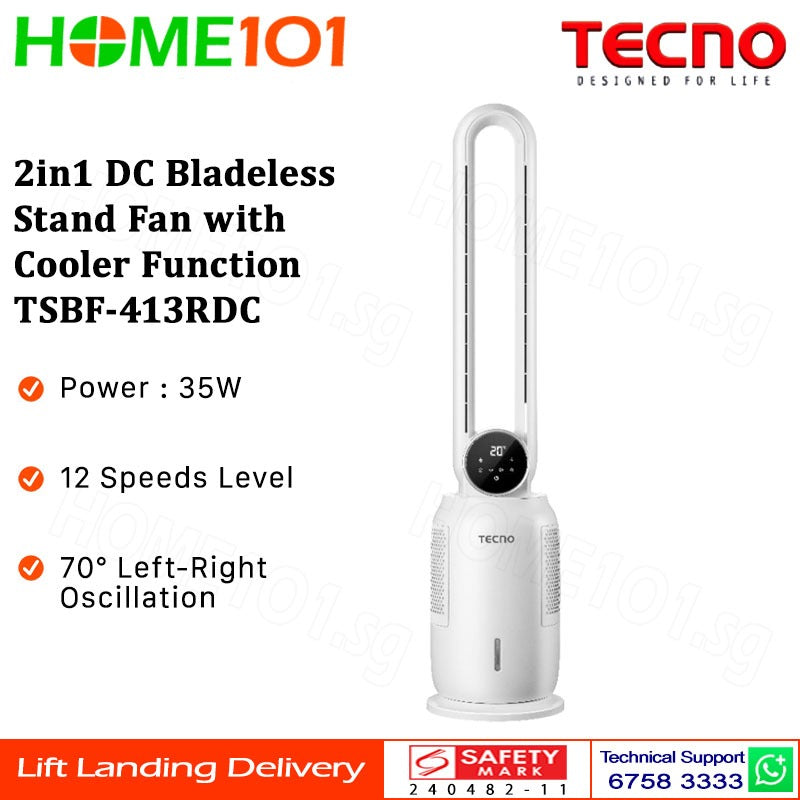 Tecno 2in1 DC Bladeless Stand Fan with Cooler Function TSBF-413RDC