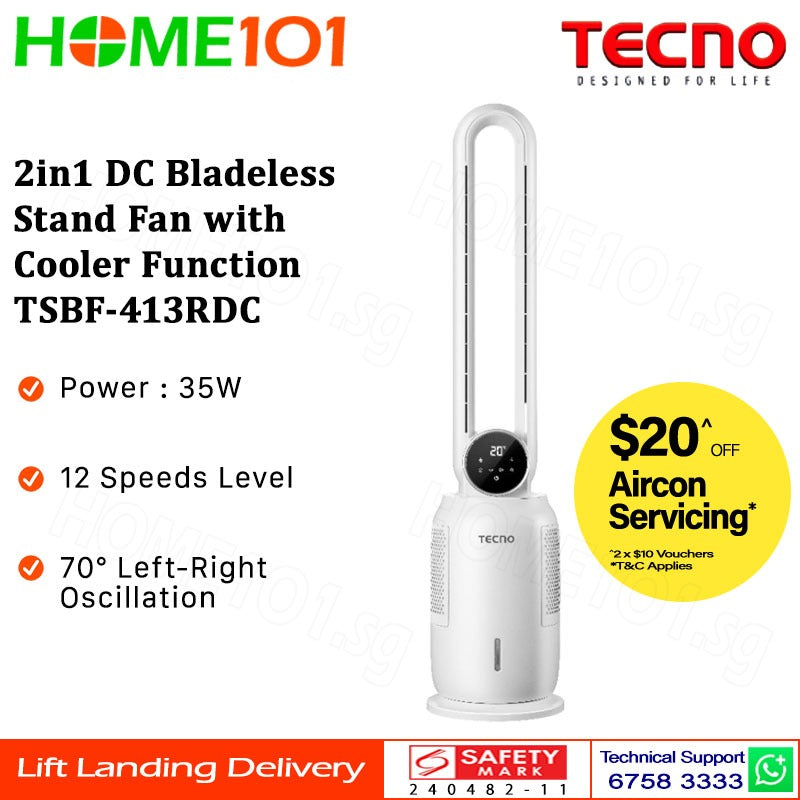 Tecno 2in1 DC Bladeless Stand Fan with Cooler Function TSBF-413RDC