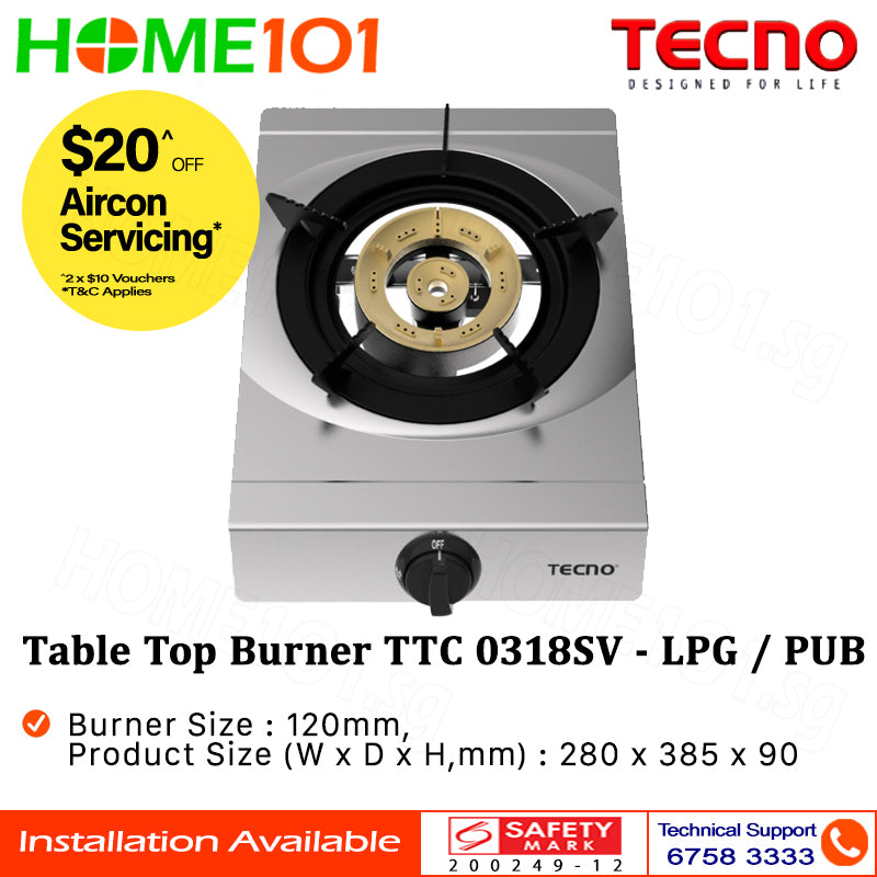 Tecno Table Top Single Burner TTC-0318SV - LPG / PUB