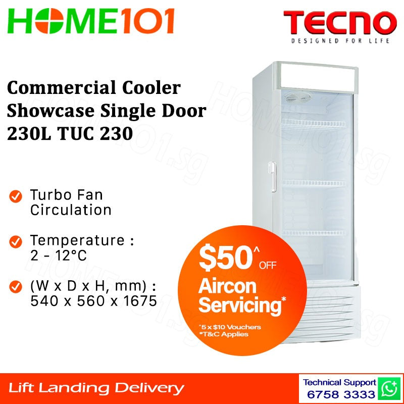 Tecno Commercial Cooler Showcase Single Door 230L TUC 230